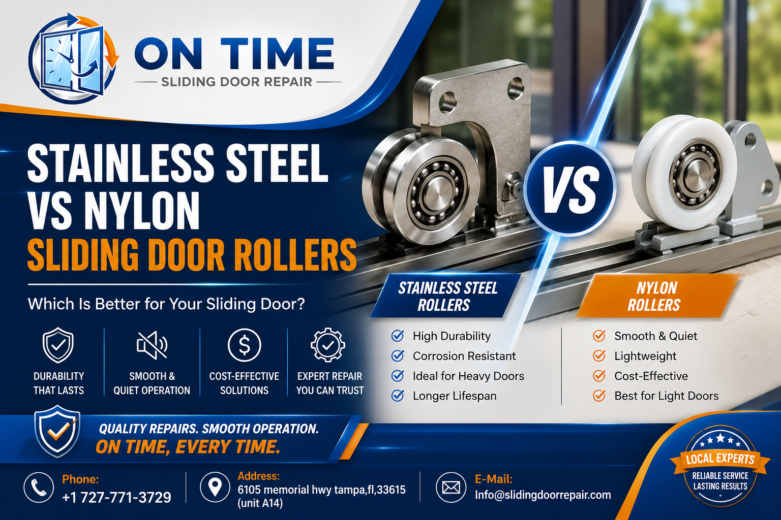 Stainless Steel vs Nylon Sliding Door Rollers | On TIme Sliding Door Repair | Tampa, Florida